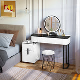 Moderne witte kaptafel van BukkitBow met LED-spiegel en velvet krukje, elegante en functionele make-up tafel.