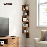 Moderne BukkitBow zigzag wandplank met 5 niveaus, hoekmontage, geschikt voor decoratie en opbergruimte in de woonkamer.