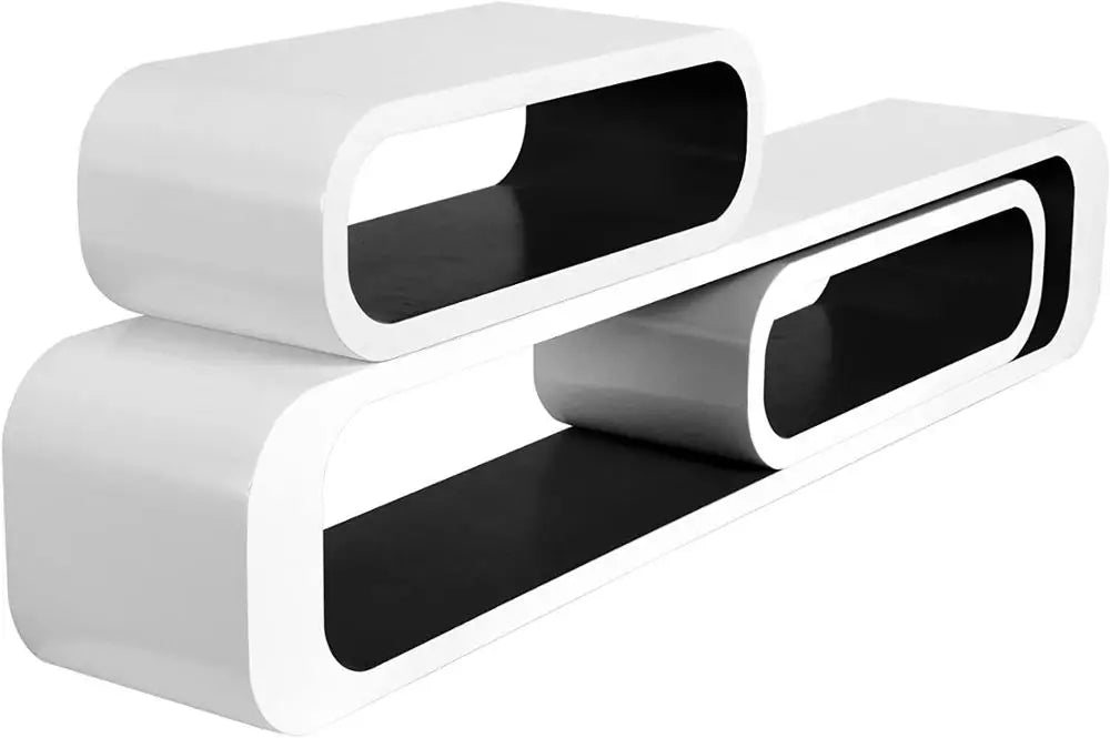 Moderne BukkitBow zwevende wandplanken set van 3, strakke wandplanken voor stijlvolle muurdecoratie.