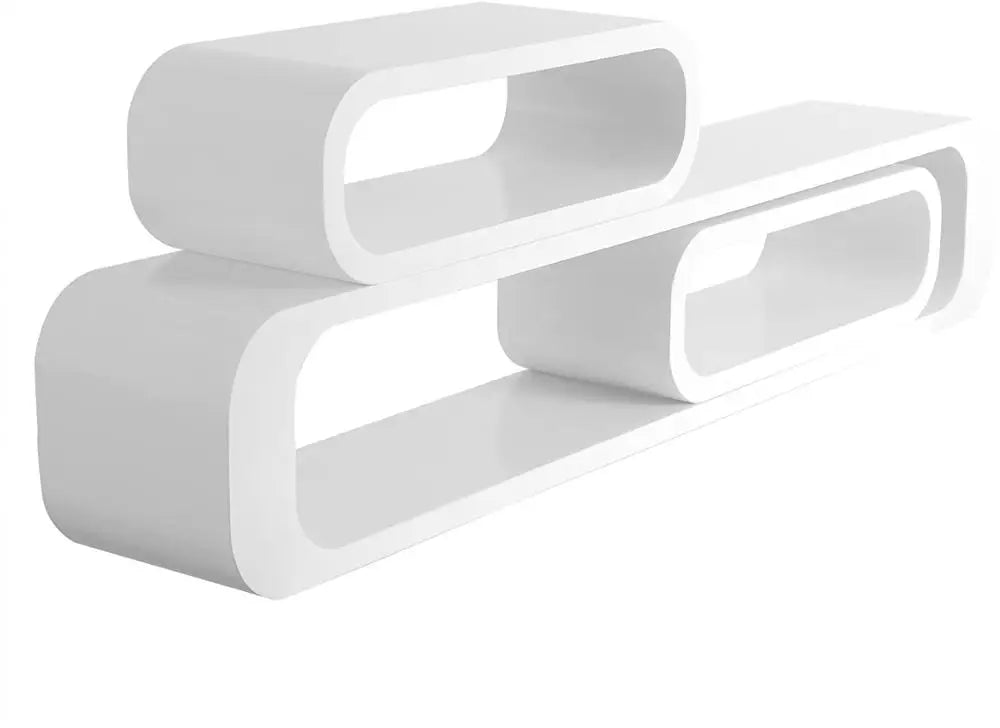 Moderne BukkitBow zwevende wandplankenset van 3, strakke wandplanken voor stijlvolle interieurdecoratie.