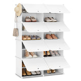Wit modulair schoenenrek van BukkitBow met 6 of 8 vakken, geschikt voor 32 paar schoenen, zichtbaar met schoenen en vakken