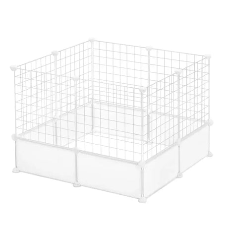 Modulaire BukkitBow dierenren voor cavia's, konijnen en kittens, 142x71x53 cm, inclusief aanpasbare metalen panelen.