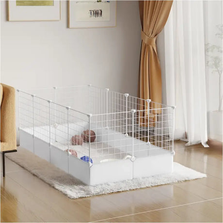 Modulaire BukkitBow dierenren voor cavia's, konijnen en kittens, afmetingen 142x71x53cm, aanpasbaar en geschikt voor huisdieren.