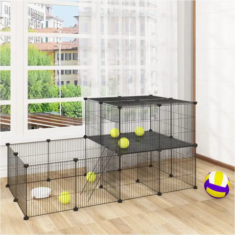 Modulaire BukkitBow knaagdierenren met 2 lagen en montagehamer, geschikt voor cavia's, hamsters en konijnen, 70x70x140cm.