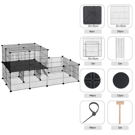 BukkitBow modulaire knaagdierenren met 2 lagen, montagehamer, geschikt voor cavia, hamster en konijn, 70x70x140 cm