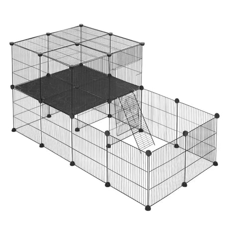 Modulaire BukkitBow knaagdierenren met 2 lagen, montagehamer en geschikt voor cavia, hamster en konijn, afmetingen 70x70x140cm.