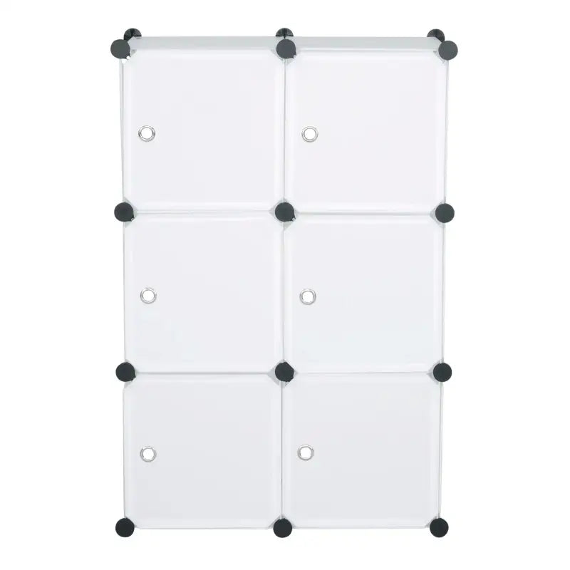 BukkitBow schoenenrek met 6 modulaire opbergkubussen, deuren en aanpasbaar design, afmetingen 96x96x30cm, voor nette schoenenopslag.