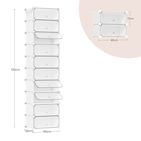 Wit BukkitBow modulaire schoenenkast met 10 vakken, stofvrij en ideaal voor het organiseren van schoenen in huis.
