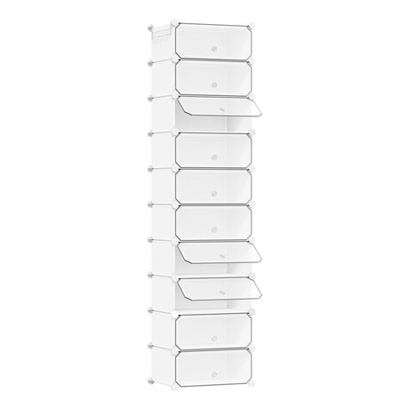 Wit BukkitBow modulaire schoenenkast met 10 vakken, stofvrij en geschikt voor het organiseren van schoenen.