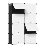 Modulaire zwarte schoenenkast van BukkitBow met 8 vakken voor 32 paar schoenen, ideaal voor georganiseerde opbergruimte.