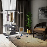 BukkitBow multifunctioneel kledingrek met 4 zijarmen, opbergplanken, kunststof en roestvrij staal, afmetingen 87x44x158cm