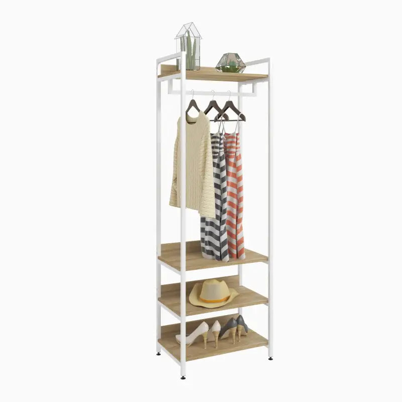 Multifunctioneel BukkitBow kledingrek van staal en MDF met kledingrail, 56x36x170cm, max 20 kg per plank, geschikt voor kleding opbergen
