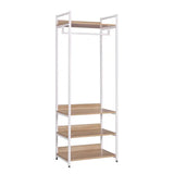 Multifunctioneel BukkitBow kledingrek van staal en MDF met kledingrail, 56x36x170 cm, max 20 kg per plank.