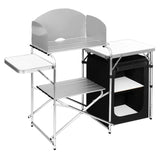 BukkitBow campingtafel van roestvrij staal met MDF en Oxford doek, 147x40x111cm, inclusief opbergtas en draagvermogen van 60kg.