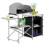 BukkitBow multifunctionele campingkeuken met roestvrij stalen werkblad, MDF en Oxford-doek, inkl. opbergtas, 147x40x111cm campingtafel.