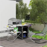 BukkitBow multifunctionele campingkeuken tafel van roestvrij staal met MDF en Oxford doek, opbergtas, 147x40x111cm, stevige campingtafel