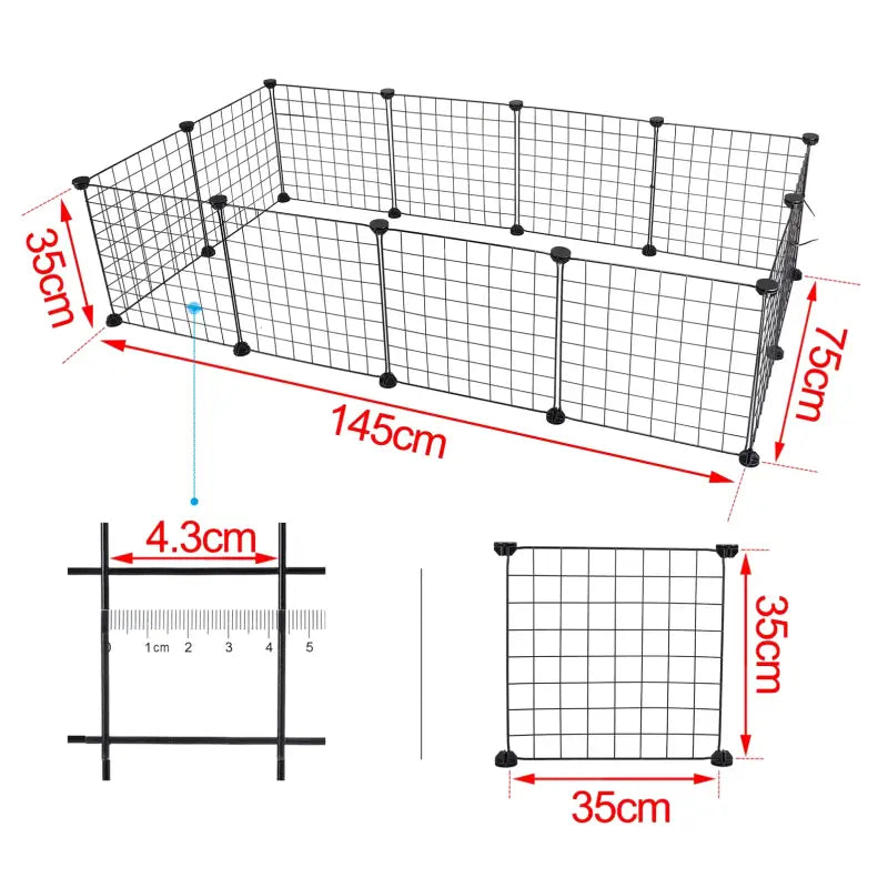 BukkitBow multifunctionele dierenren voor kleine dieren zoals hamsters en konijnen, 145x75x35 cm, zwart metalen frame