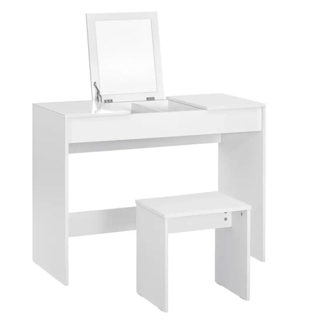 BukkitBow multifunctionele kaptafel met kruk, houten en dichtheidsborden, ruime opbergruimte, afmetingen 100x45x76cm