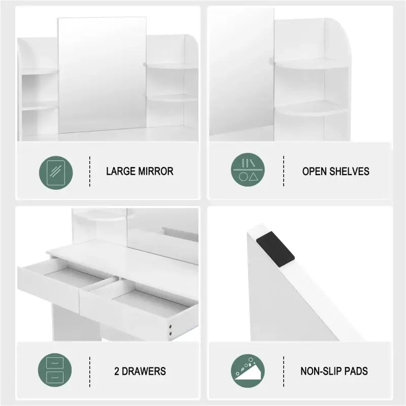 BukkitBow multifunctionele houtkaptafel set in modern ontwerp, 108x40x142cm, ruimtebesparend en stijlvol voor in de slaapkamer of garderobe.