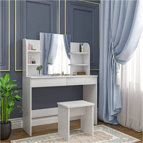 Multifunctionele houten kaptafel set van BukkitBow, modern ontwerp, ruimtebesparend, 108x40x142cm, ideaal voor stijlvolle kamers