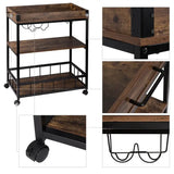 BukkitBow multifunctionele keukentrolley met wijnrek en glas houder, MDF en metalen frame, afmetingen 69,5x39,5x85cm.