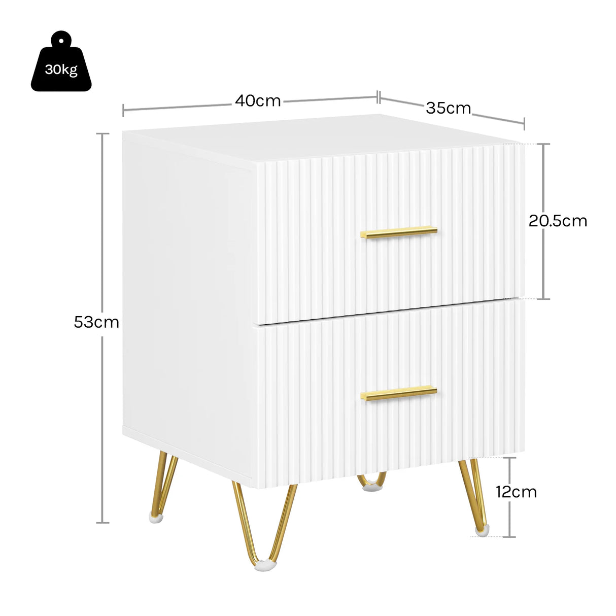 BukkitBow nachtkastje van MDF en hout met 2 lades, bijzetkastje voor de slaapkamer, modern en functioneel design