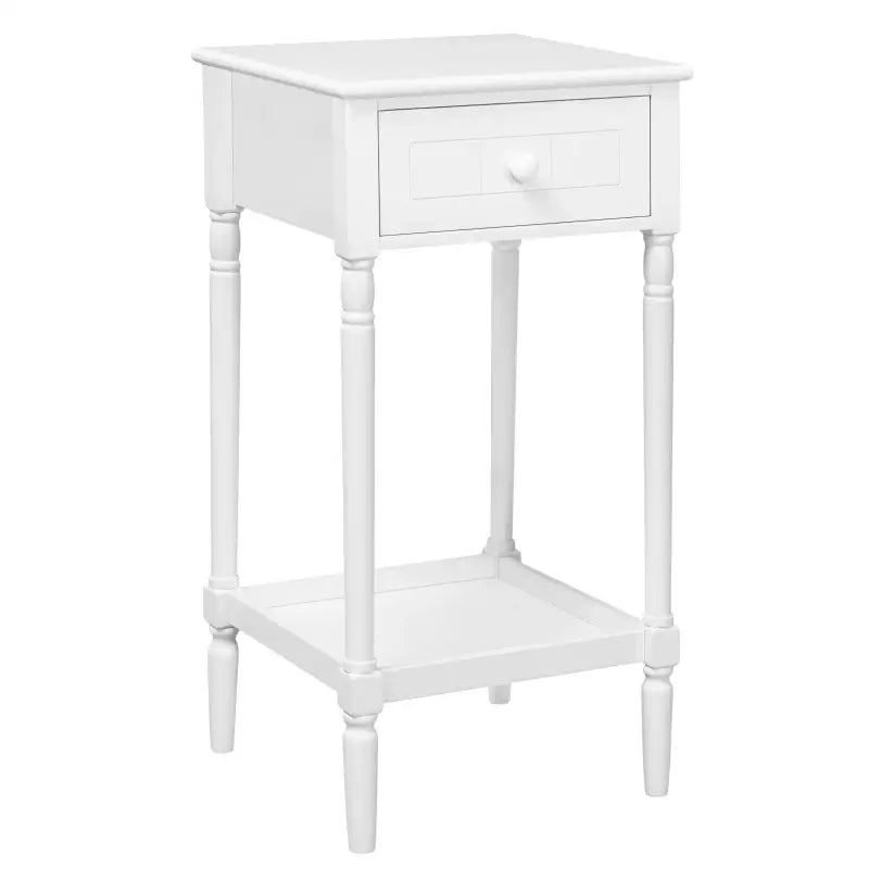 Wit BukkitBow nachtkastje met lade en blank, barokstijl, massief houten poten, elegant en functioneel meubelstuk