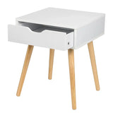 BukkitBow nachtkastje met lade, wit of grijs, MDF en massief hout, 40x40x50cm, max belasting 5kg, modern slaapkamermeubel