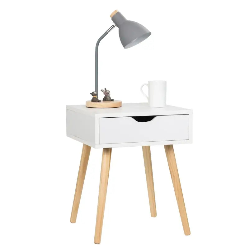 BukkitBow nachtkastje met lade, wit of grijs, MDF en massief hout, 40x40x50cm, maximaal 5kg draagkracht, modern design