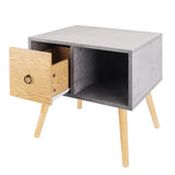 BukkitBow nachtkastje met lade, wit of grijs met eikenhout, MDF en massief hout, 48x40x50cm, maximaal 5kg belastbaar.