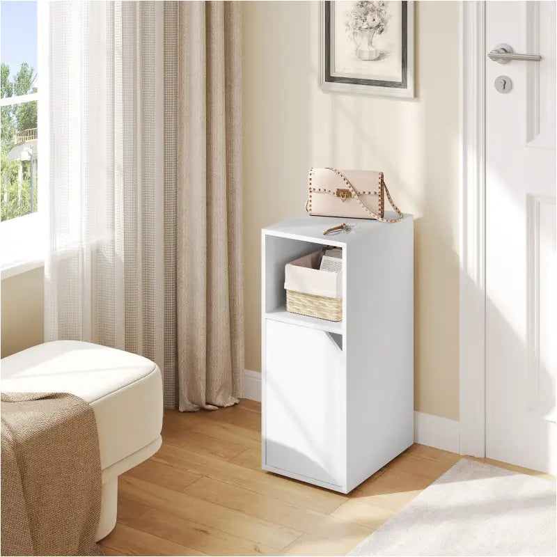 BukkitBow nachtkastje met opbergruimte, modern design, 25x35x62cm, zwart houtlook, strak en functioneel meubelstuk