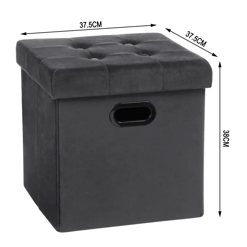 BukkitBow opbergpoef met leren en fluwelen bekleding, comfortabel zitmeubel, 38L capaciteit, afmetingen 37,5x37,5x38cm.