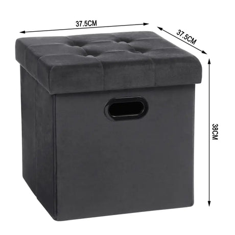 Lederen en fluwelen opbergpoef van BukkitBow, comfortabel zitmeubel met 38L capaciteit, afmetingen 37,5x37,5x38cm.