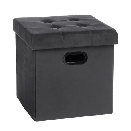 BukkitBow lederen en fluwelen opbergpoef met zitfunctie, 38L capaciteit, afmetingen 37,5x37,5x38cm, comfortabel en stijlvol.