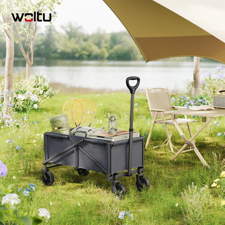 BukkitBow opvouwbare bolderkar van polyester met 80kg draagkracht, voor camping, strand en transport, handwagen in natuurlijke setting
