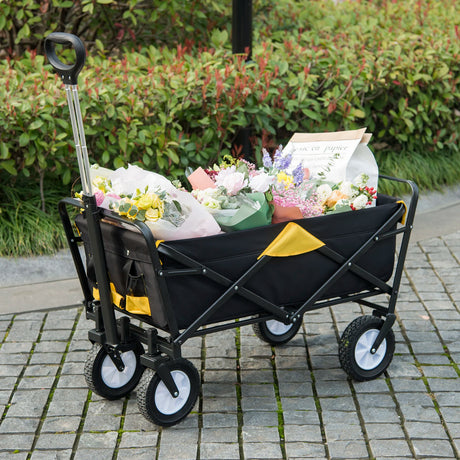 BukkitBow opvouwbare bolderkar met 4 wielen, telescopische handgreep en 80 kg draagkracht, geschikt voor camping en tuin.