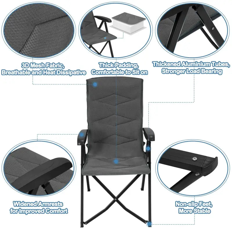 BukkitBow opvouwbare campingstoel met mesh stof, verstelbare rugleuning en metalen frame, draagvermogen tot 150 kg