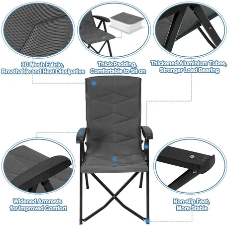 BukkitBow opvouwbare campingstoel met mesh stof, metalen frame en verstelbare rugleuning, draagkracht tot 150 kg