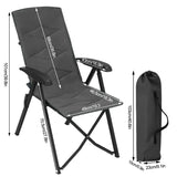 BukkitBow opvouwbare campingstoel met mesh stof, metalen frame en verstelbare rugleuning, tot 150 kg draagvermogen.