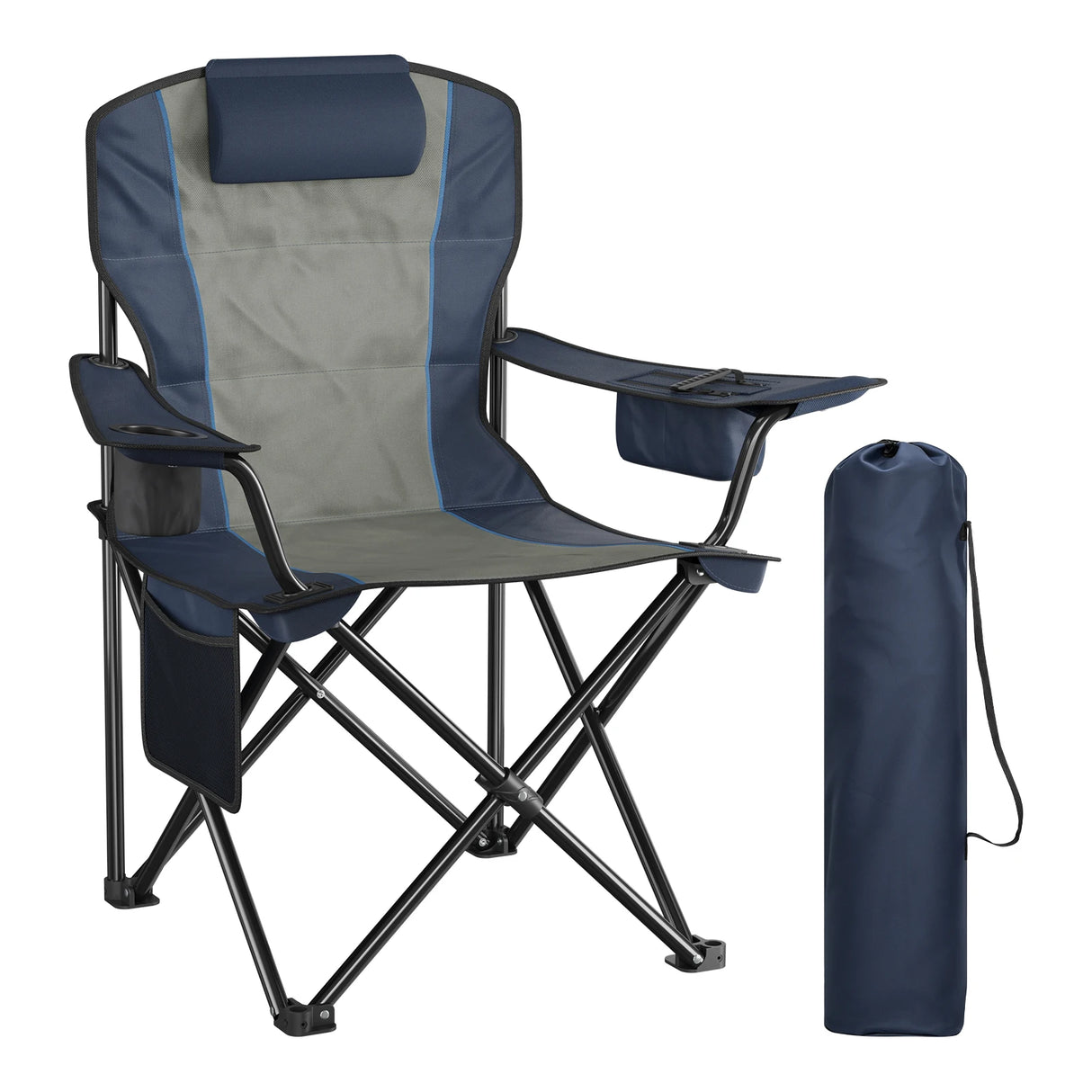 BukkitBow opvouwbare campingstoel met hoge rugleuning, koelvak en stevige constructie voor comfortabel outdoor gebruik