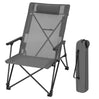 BukkitBow opvouwbare campingstoel met hoge rugleuning, metalen frame en polyester zitting, draagbaar tot 150 kg.