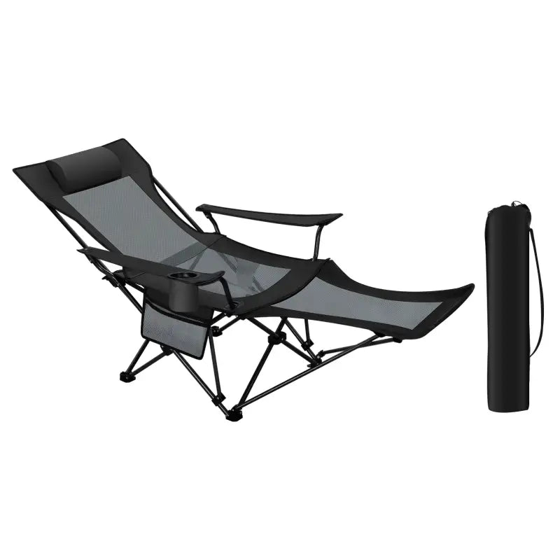 BukkitBow opvouwbare campingstoel met Oxford stof, gepoedercoat metaal, verstelbare rugleuning en mesh zitting, draagbaar en lichtgewicht.