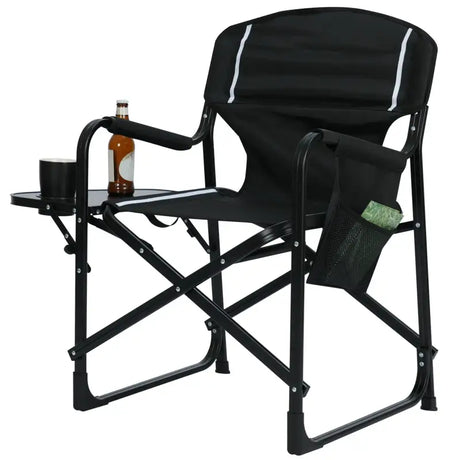 BukkitBow opvouwbare campingstoel met versterkt aluminium frame, Oxford stof, inclusief tafeltje en bekerhouder, tot 150 kg draagvermogen