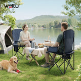 Set van 2 BukkitBow opvouwbare campingstoelen met hoge rugleuning, lichtgewicht en comfortabel voor outdoor gebruik.