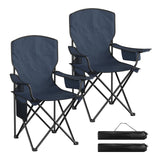 Twee opvouwbare BukkitBow campingstoelen met hoge rugleuning, lichtgewicht en comfortabel, geschikt voor kamperen en outdoor gebruik.