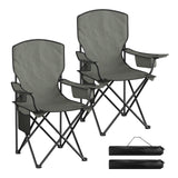 Set van 2 BukkitBow opvouwbare campingstoelen met hoge rugleuning, lichtgewicht en comfortabel voor buitengebruik.