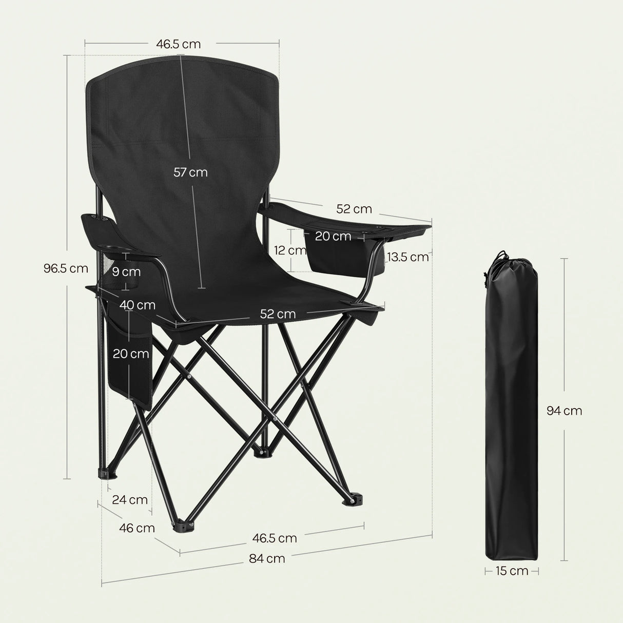 Set van 2 BukkitBow opvouwbare campingstoelen met hoge rugleuning, lichte en comfortabele kampeerstoel voor buitengebruik