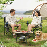 Set van 2 opvouwbare BukkitBow campingstoelen met bekerhouder en draagtas, lichtgewicht en ideaal voor kampeeractiviteiten.