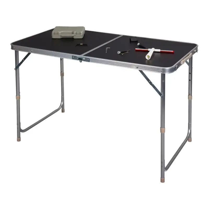 BukkitBow opvouwbare campingtafel met aluminium frame, MDF blad, verstelbare hoogte en draagbaar handvat, 120x70x60cm