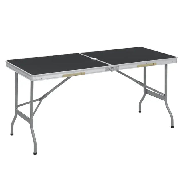 BukkitBow opvouwbare campingtafel met MDF blad, ijzeren buizen en aluminium, draagbaar en compact, 50x69,5x60cm, 45kg draagvermogen.